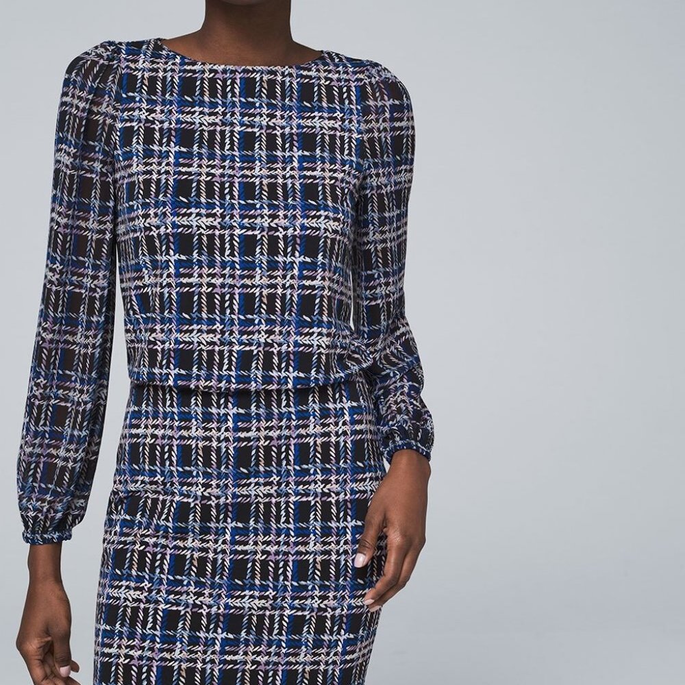 NWOT White House Black Market Chiffon-Sleeve Printed Blouson Dress XS